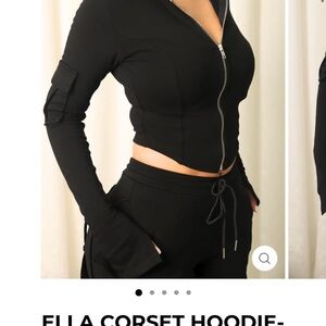 Ella Corset Zip Hoodie - Black